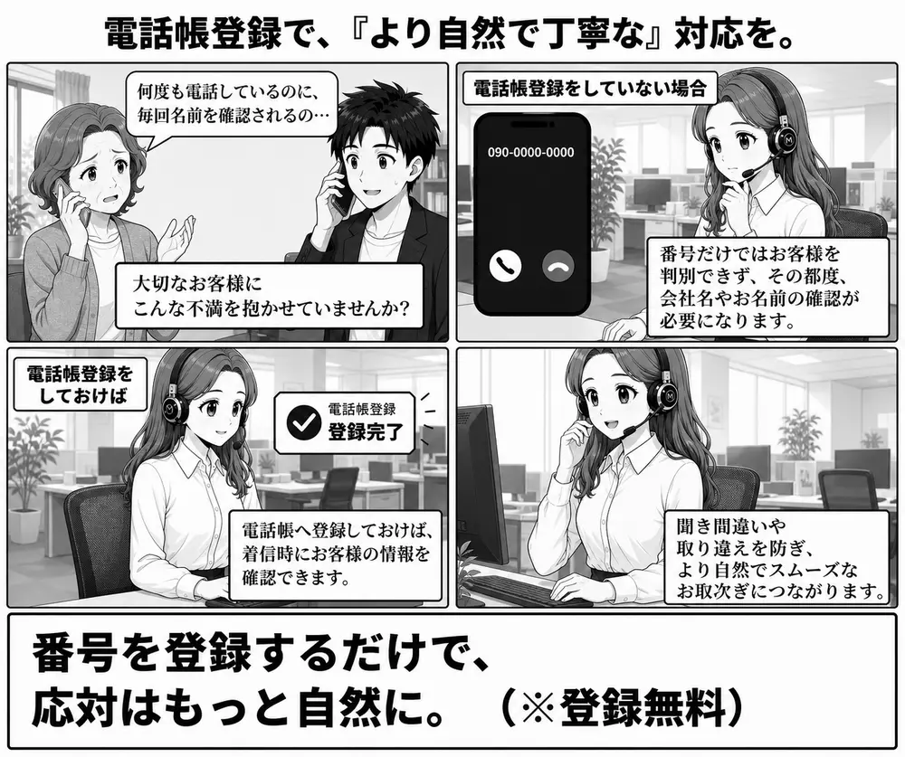 電話帳登録で『より自然で丁寧な』対応を実現する4コマ漫画