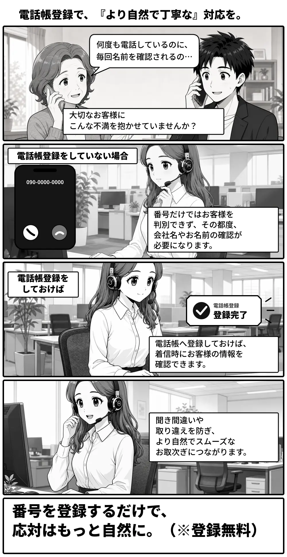 電話帳登録で『より自然で丁寧な』対応を実現する4コマ漫画